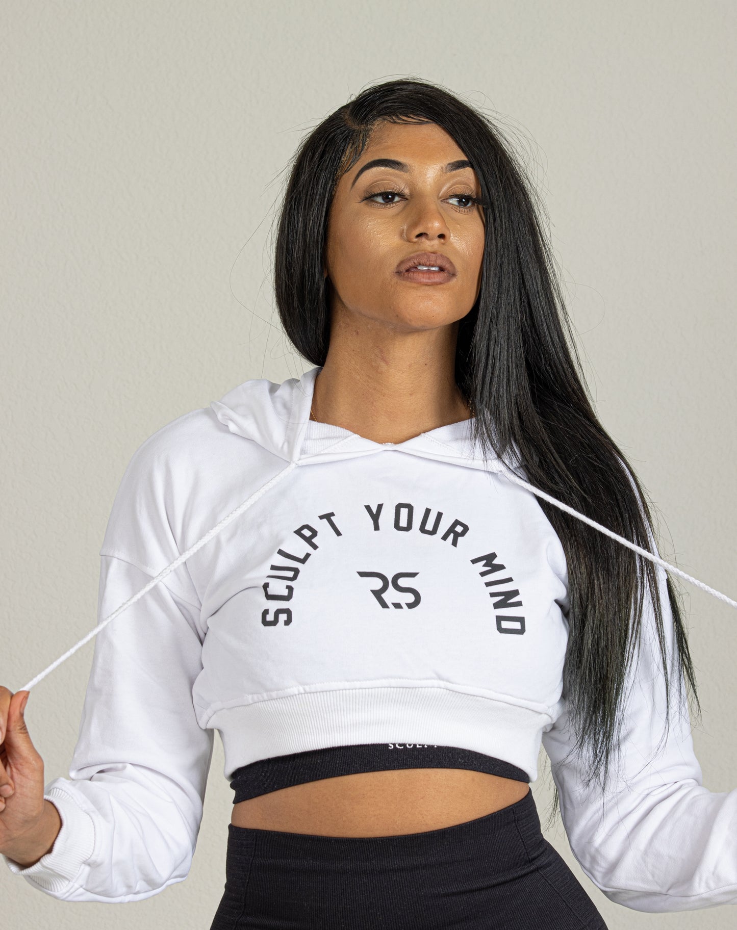 CROP TOP HOODIE-WHITE