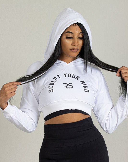 CROP TOP HOODIE-WHITE