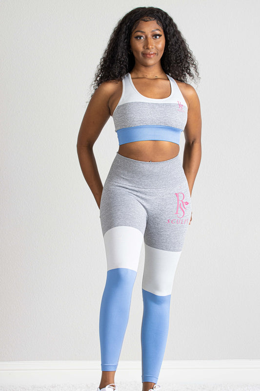 EDGE  SEAMLESS LEGGINGS SET-BLUE